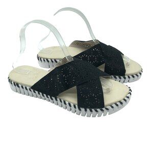 Ilse Jacobsen Hornbaek Laser-Cut Black Slides Crossover Strap Sandals Size 42/11